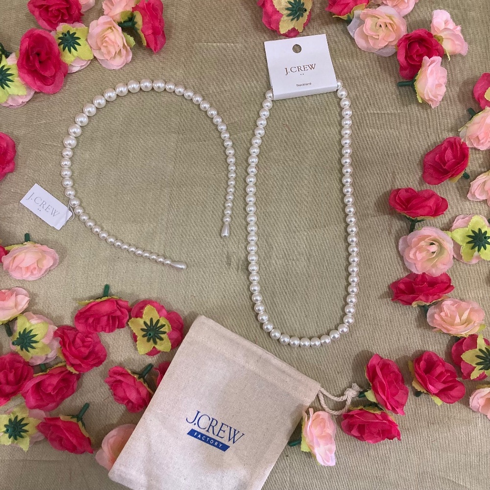NWT J. Crew Pearl Necklace and Headband Combo